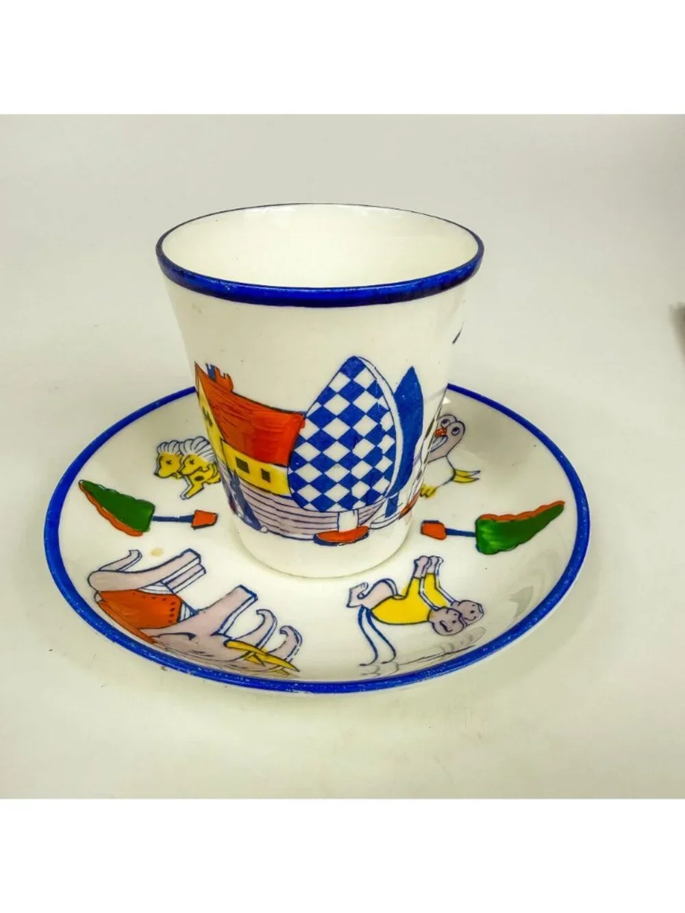 Vintage Allerton Fine Bone China Noahs Ark Hand-Painted Cup & Saucer Set
